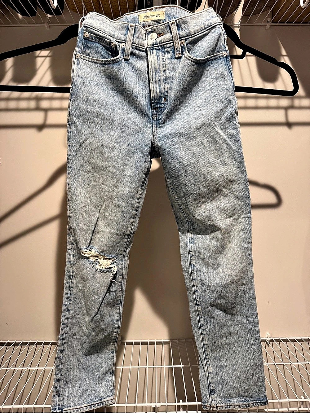 Madewell The Perfect Vintage Jean Distressed Straight Leg Jeans in Blue Waist 24